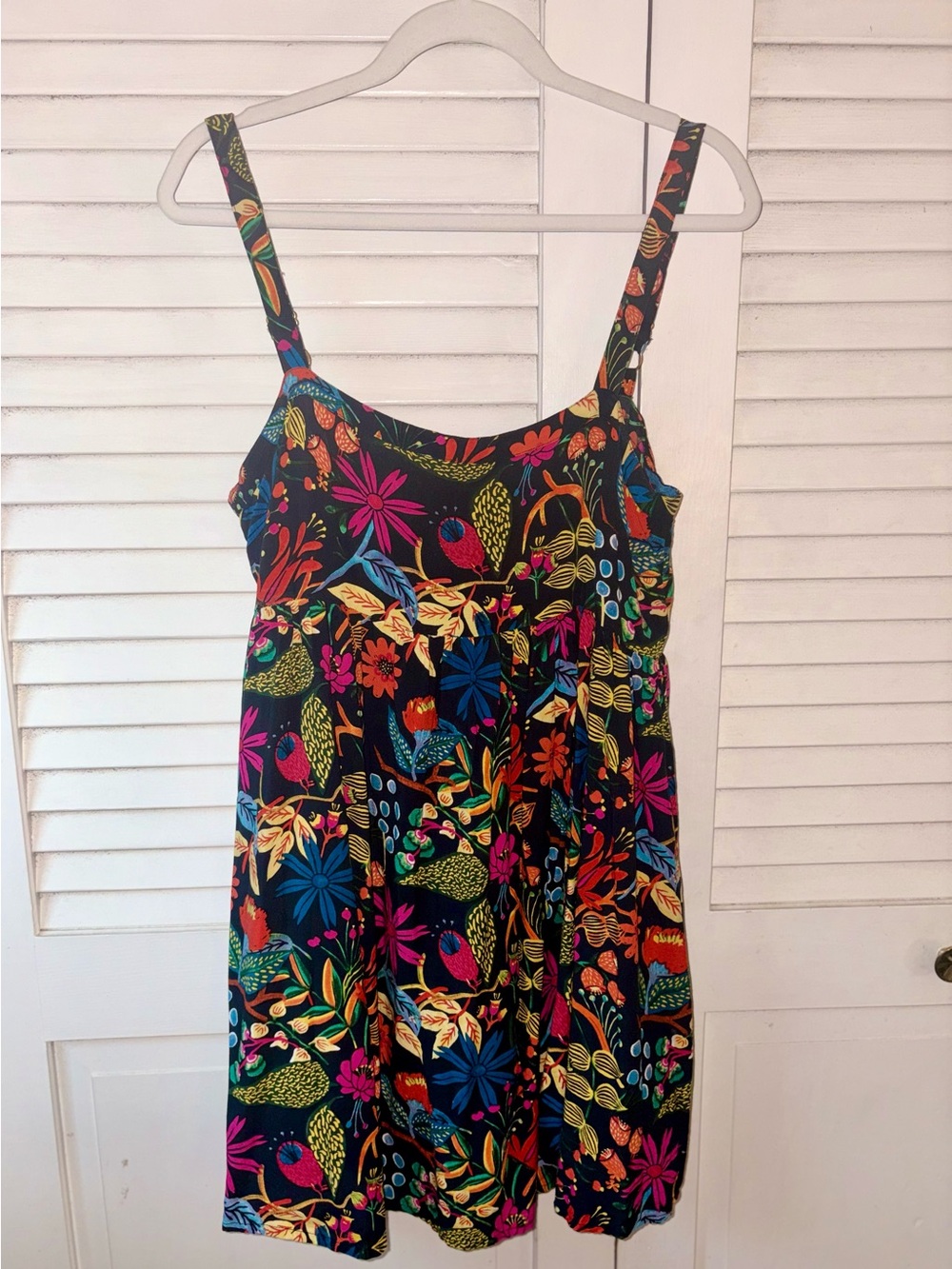 Natural Life Patti Mini Dress M Black Colorful Floral Babydoll Boho Rayon - Picture 3 of 6